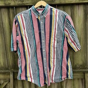 Vintage 90s John Ashford Sport Button Down Shirt Sz XL Multicolor Stripe Retro